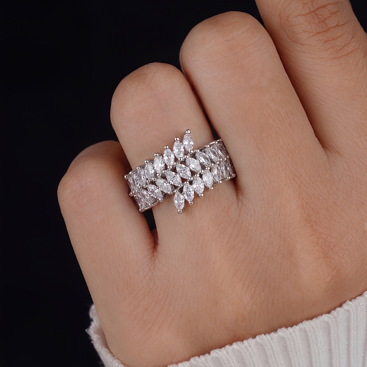 Women's Pear-Shaped Sparkling Ring, Chic Evening Accessory